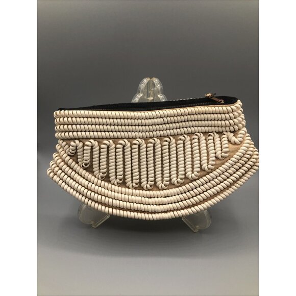 1940s Mid Century Ivory Nude Telephone Phone Cord Crescent Clutch Bag - Picture 2 of 12